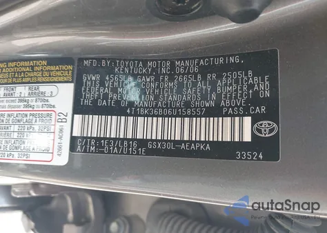 2006 Toyota Avalon Limited из США, поврежденный, VIN 4T1BK36B06U158557